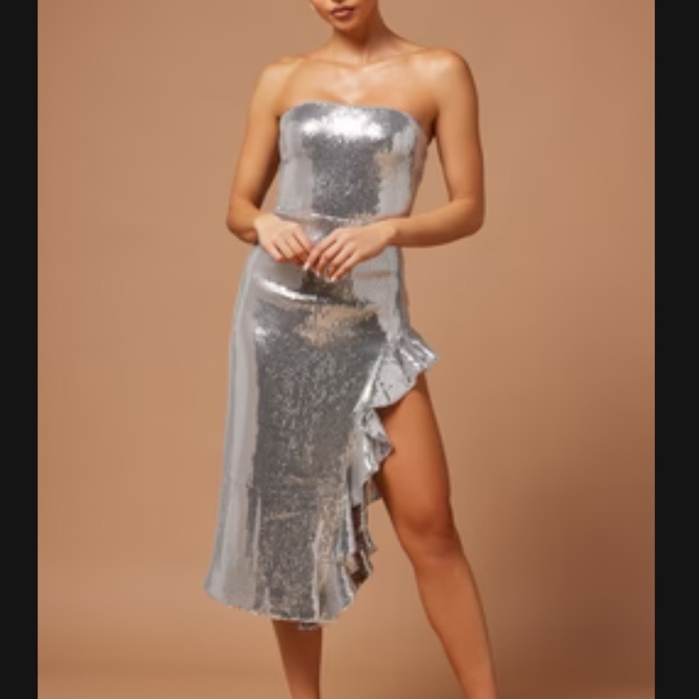 Silver Strapless Sequin Dress